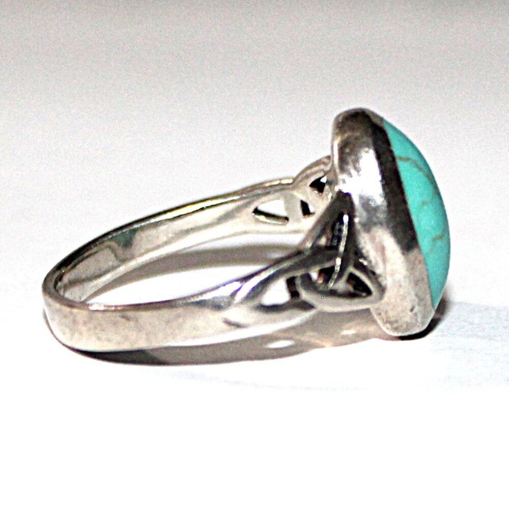 Sterling Silver Celtic Knot Faux Turquoise Ring - Picture 4 of 7